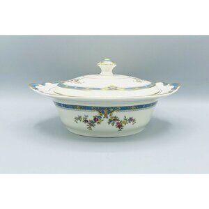 Royal Ivory KPM Chesly Serving Dish with Lid Blue Floral Gold Trim Czech Germany
